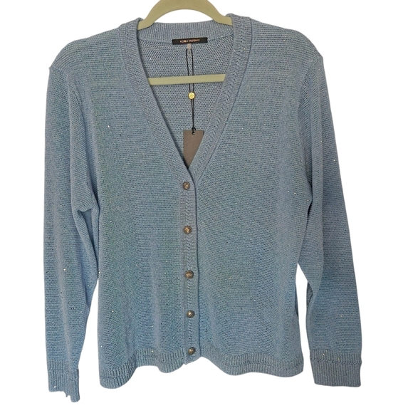 Kobi Halperin Anthia Sequin Button Down Blue Cardigan Sweater Large NWT - Picture 1 of 13